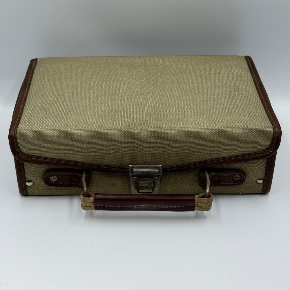 Vintage Service Mfg Co Cassette Tape Storage Case Tan Canvas 12 Slot Made in USA